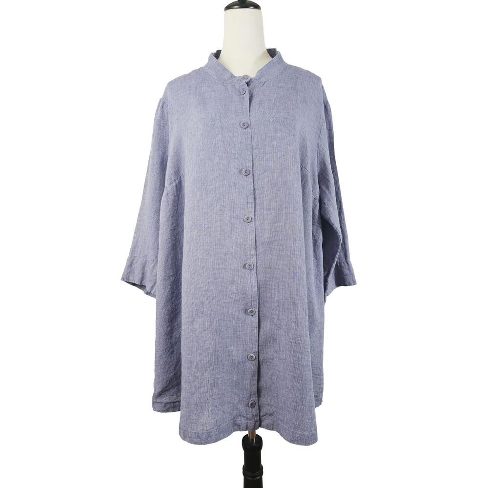 Flax 1G size 18/20 Light Blue Linen Oversized Classic Lagenlook Button Down
